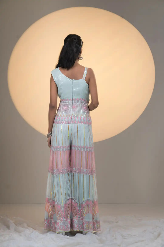 Elegance Baby pink & Powdered Blue Georgette Jumpsuit