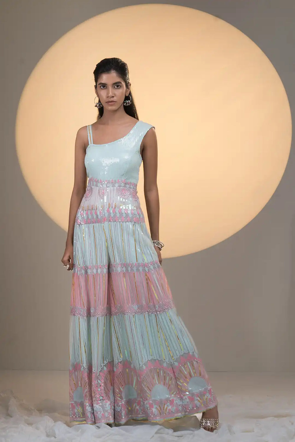 Elegance Baby pink & Powdered Blue Georgette Jumpsuit
