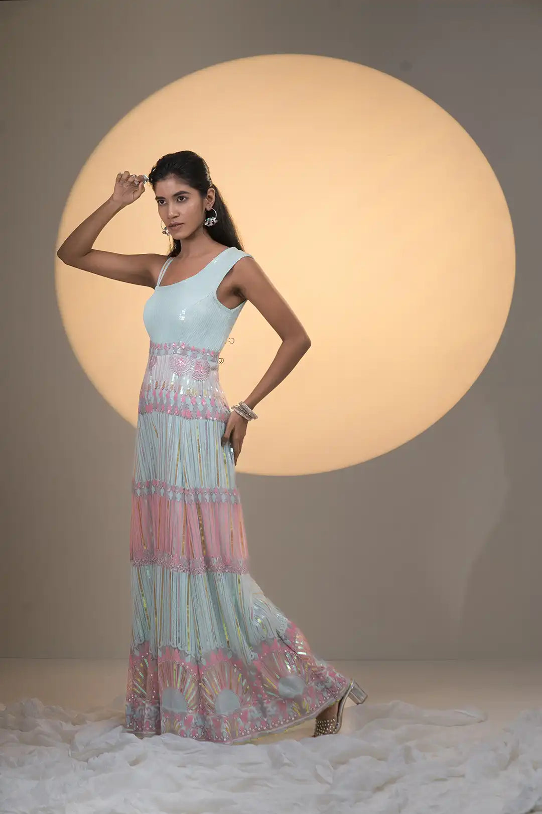 Elegance Baby pink & Powdered Blue Georgette Jumpsuit