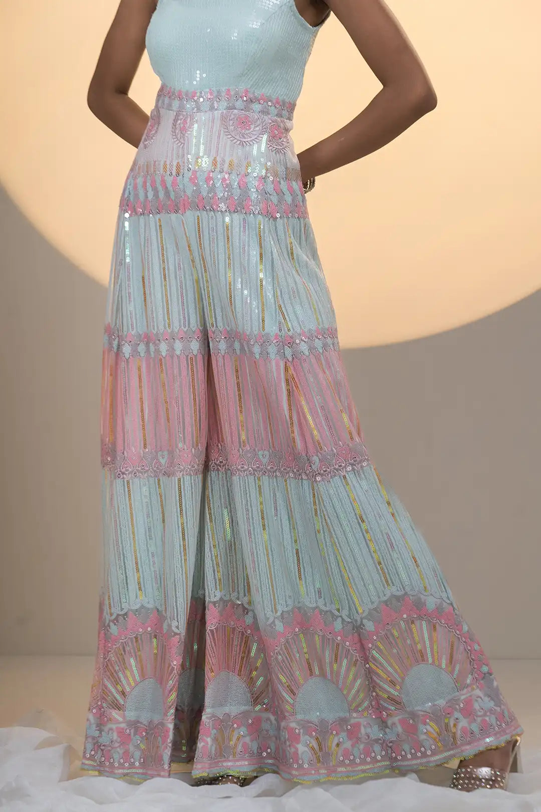 Elegance Baby pink & Powdered Blue Georgette Jumpsuit