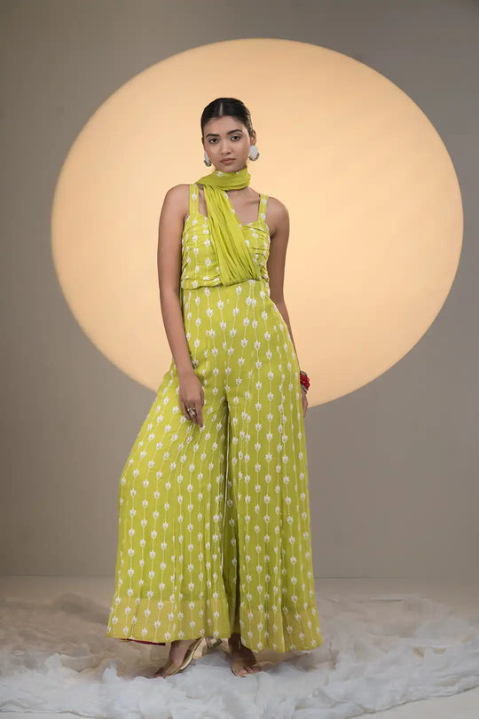 Lime Green Viscose Georgette Jumpsuit