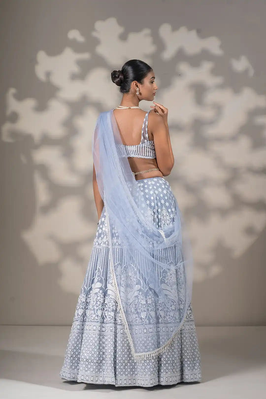 Pearl-Adorned Powder Blue Lehenga