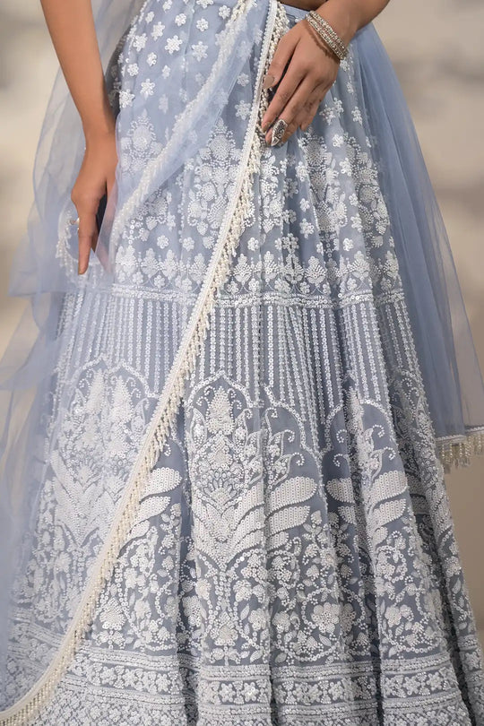 Pearl-Adorned Powder Blue Lehenga