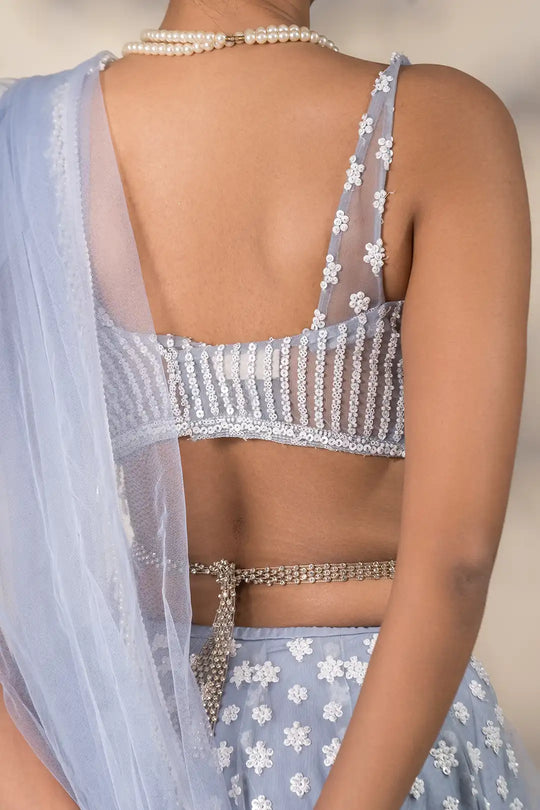 Pearl-Adorned Powder Blue Lehenga
