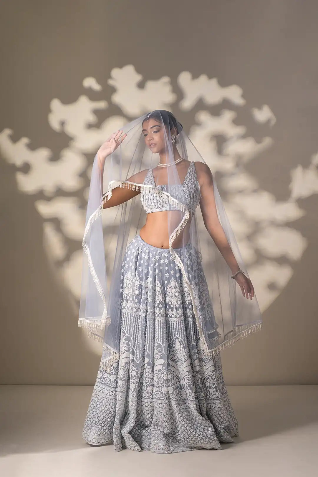 Pearl-Adorned Powder Blue Lehenga