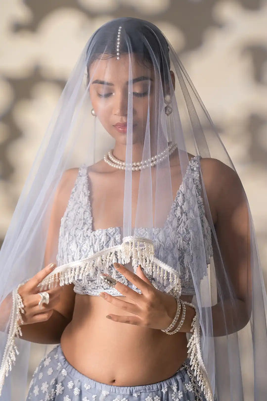 Pearl-Adorned Powder Blue Lehenga