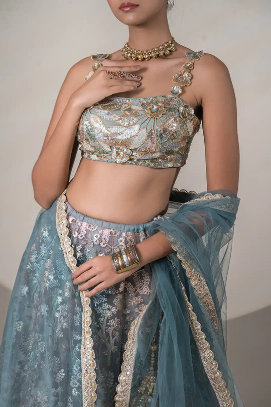 Ombre Shades Swan Foil Lehanga