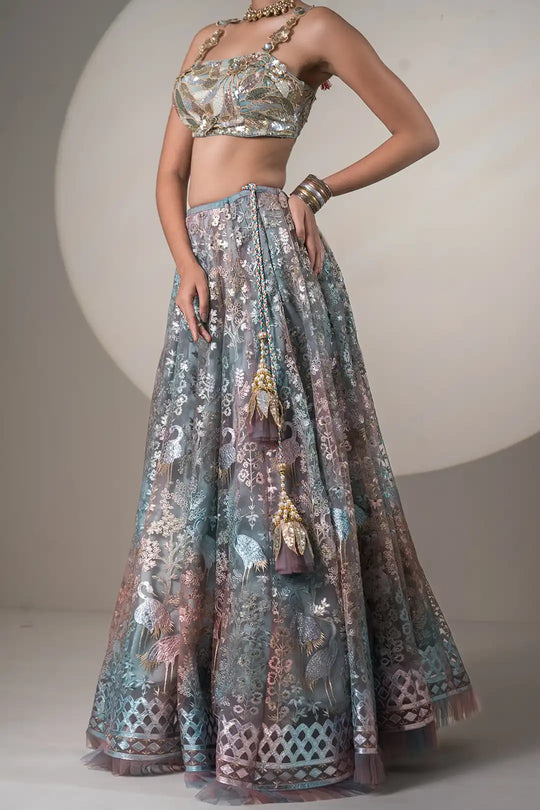 Ombre Shades Swan Foil Lehanga