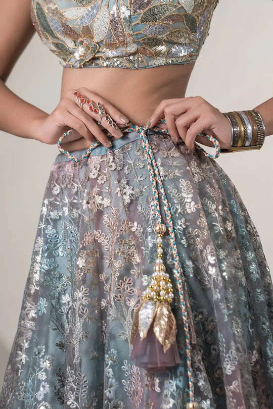 Ombre Shades Swan Foil Lehanga