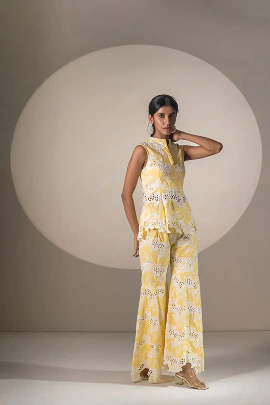 Yellow Coord Set with Bell Bottom Style Pants