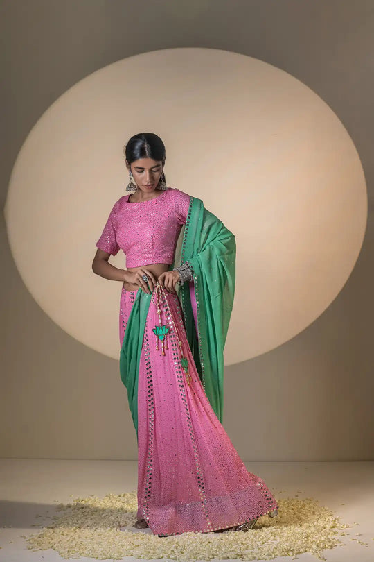 Designer pastels shades choli with kaalidar plazo