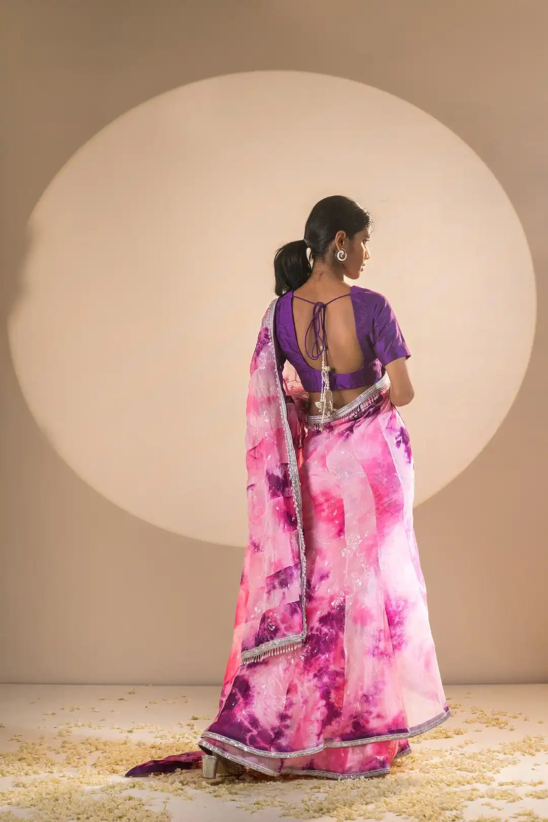 Pink & Purple Viscose Organza Pre-Drape Saree