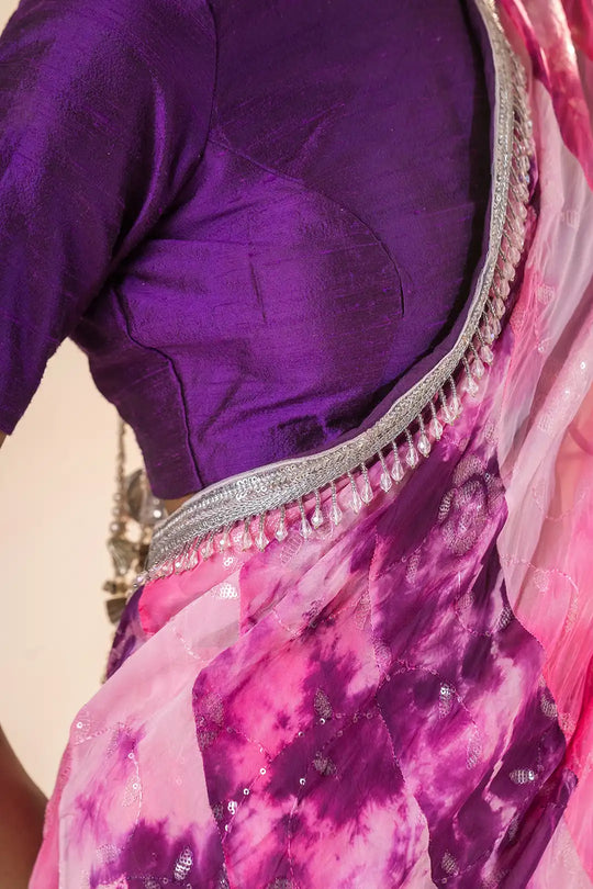 Pink & Purple Viscose Organza Pre-Drape Saree