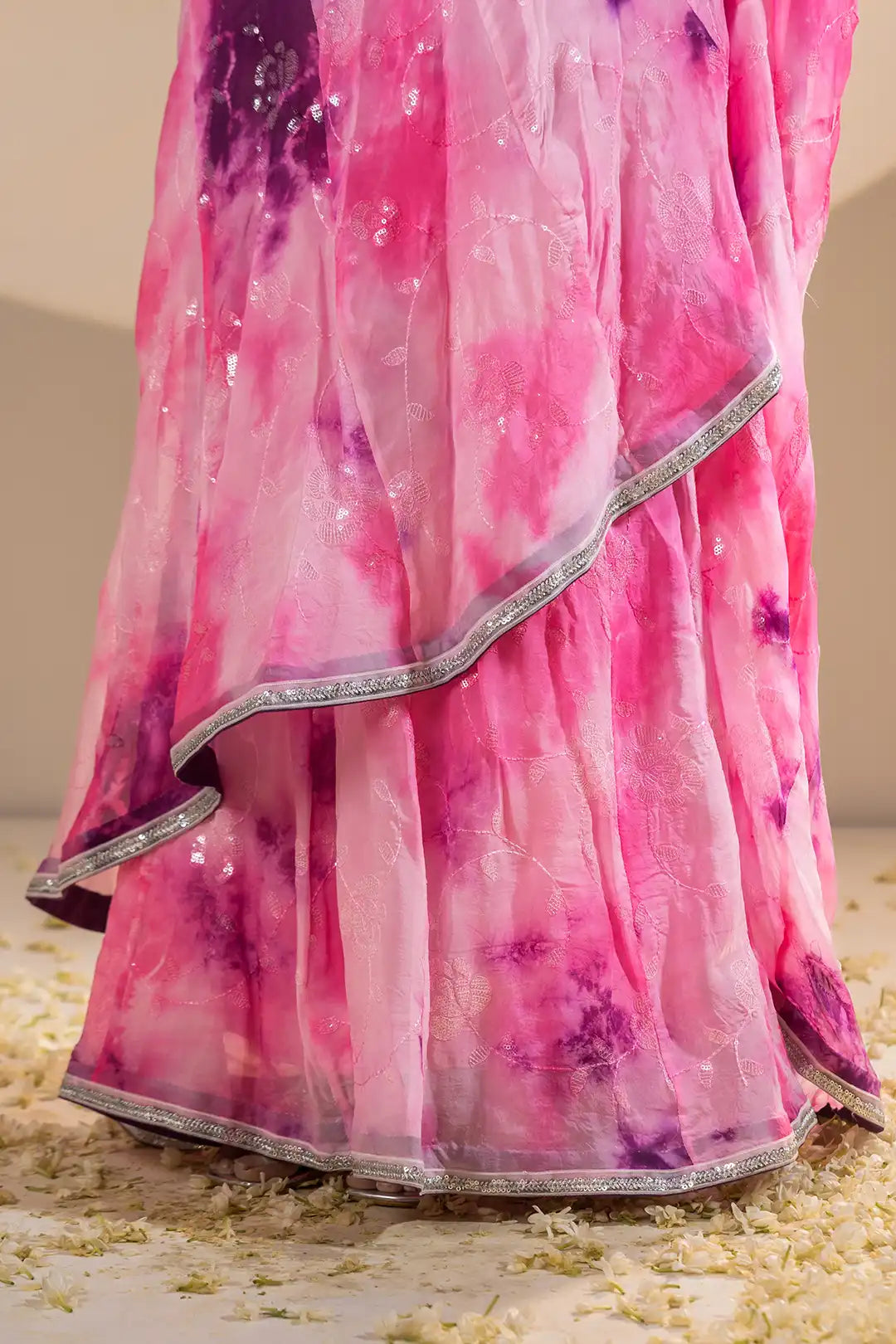 Pink & Purple Viscose Organza Pre-Drape Saree