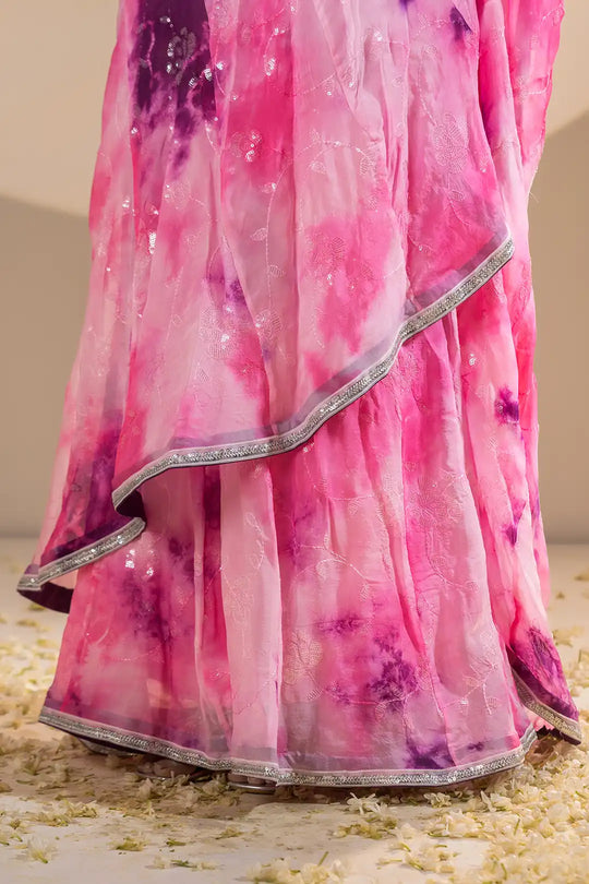 Pink & Purple Viscose Organza Pre-Drape Saree