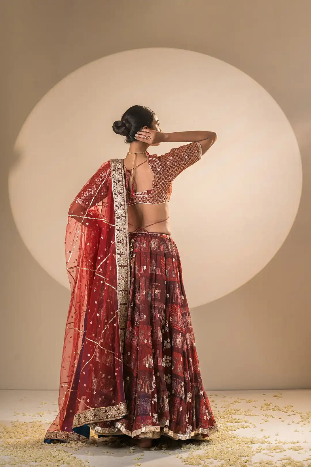 Red & Teel Organza and Georgette Double Gher Lehanga