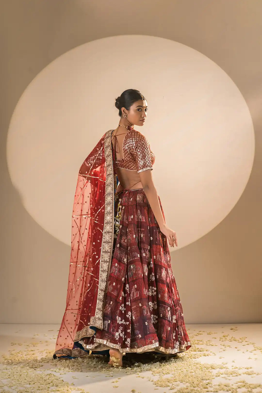 Red & Teel Organza and Georgette Double Gher Lehanga