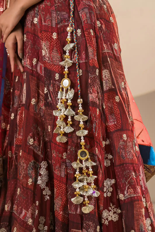 Red & Teel Organza and Georgette Double Gher Lehanga