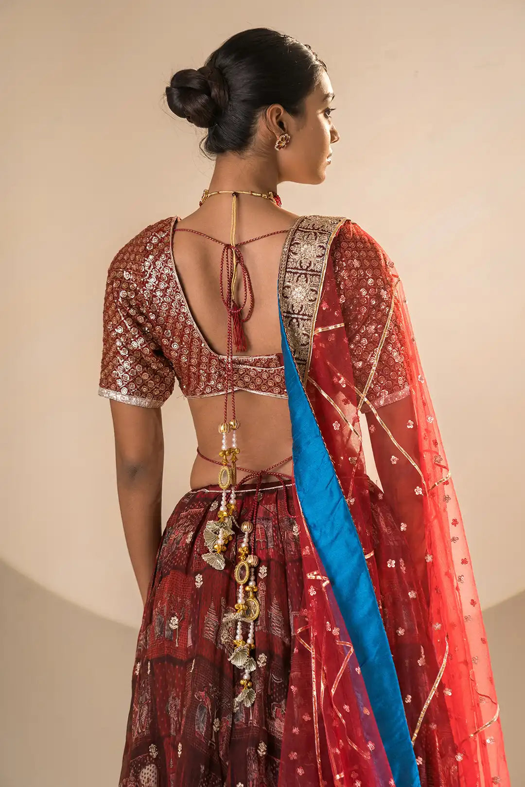 Red & Teel Organza and Georgette Double Gher Lehanga