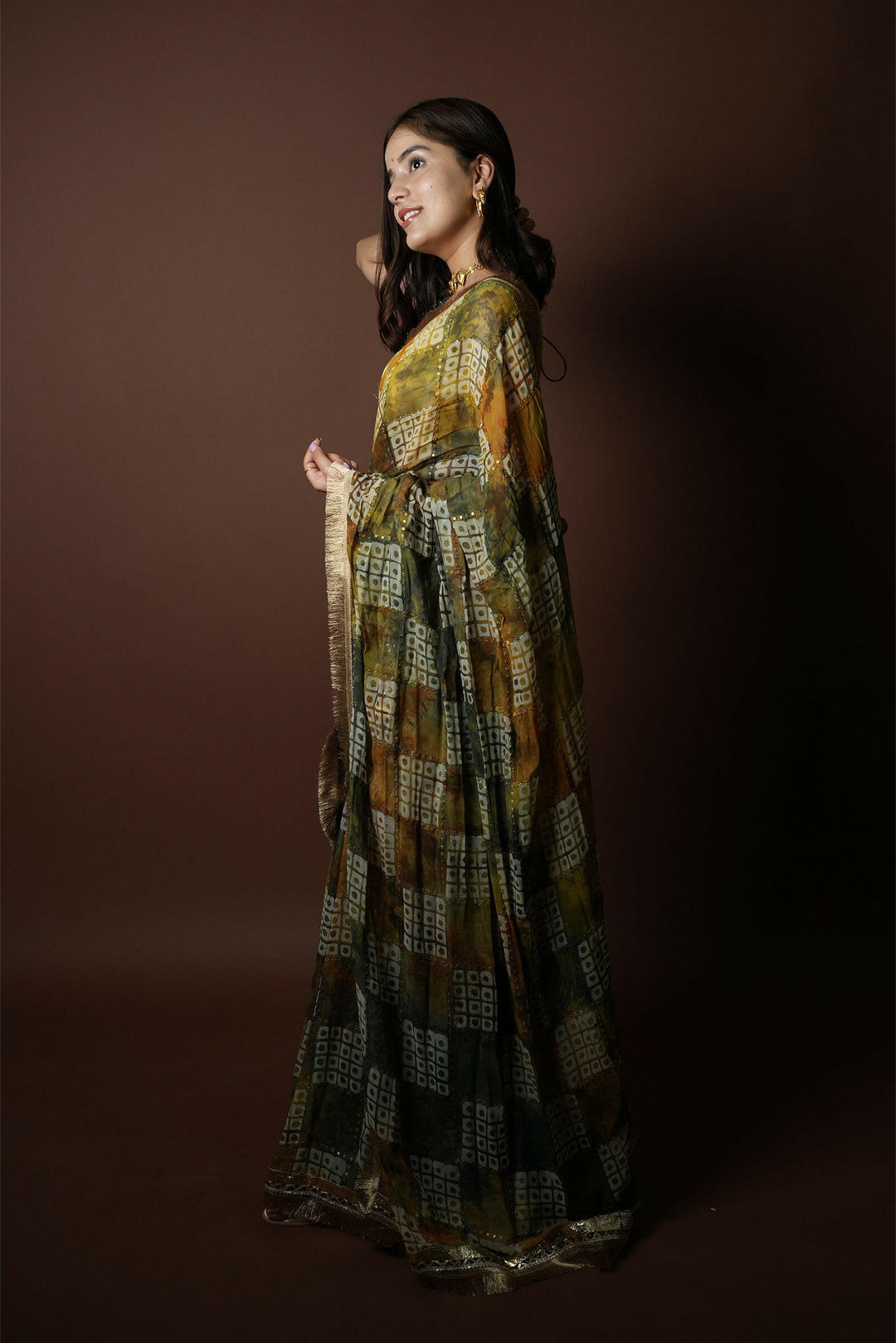Yellow Mehndi Georgette Shabri Lehenga