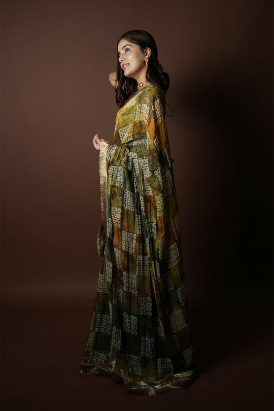 Yellow Mehndi Georgette Shabri Lehenga