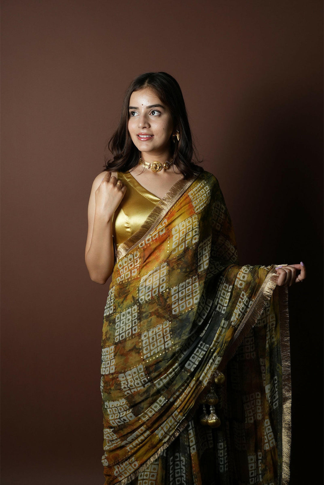 Yellow Mehndi Georgette Shabri Lehenga