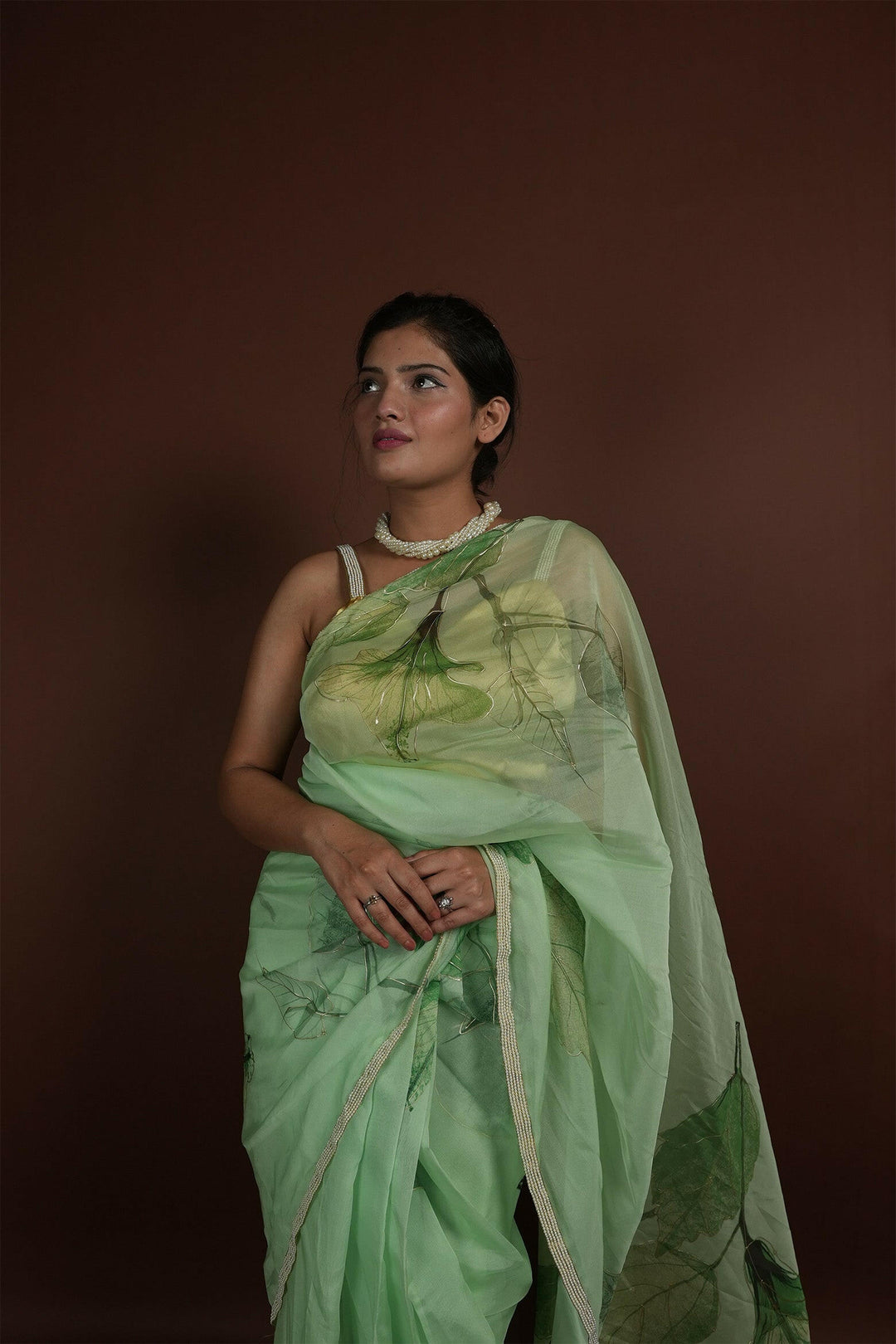 Maharani Elegance Sea Green Hand painted Organza Saree with Dutch Satin Blouse