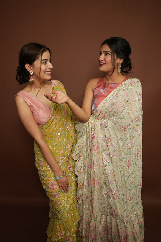 Designer Ruffle Draped Saree