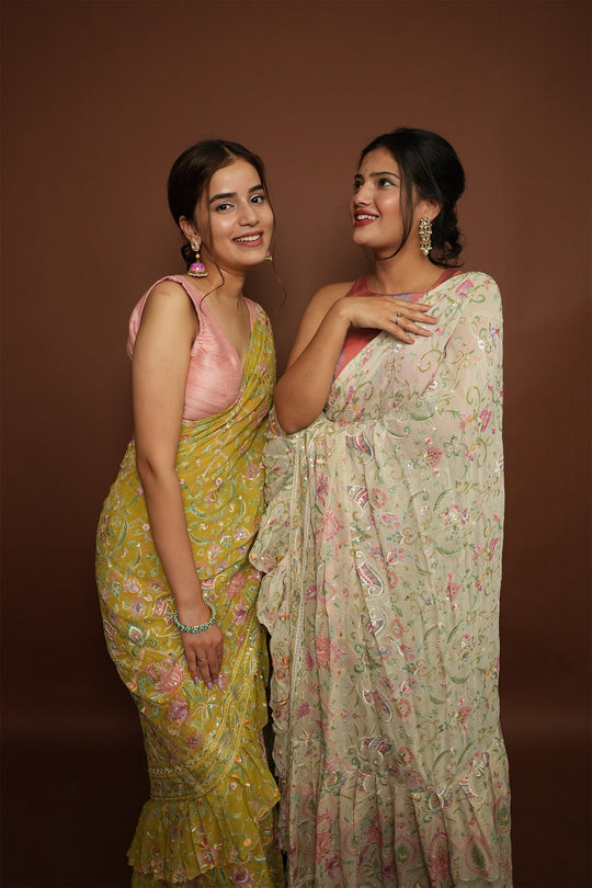 Designer Ruffle Draped Saree