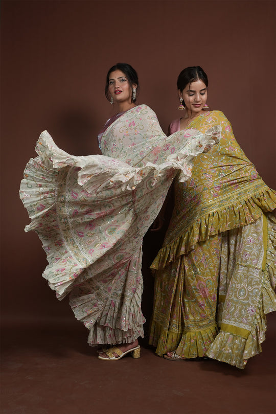 Designer Ruffle Draped Saree