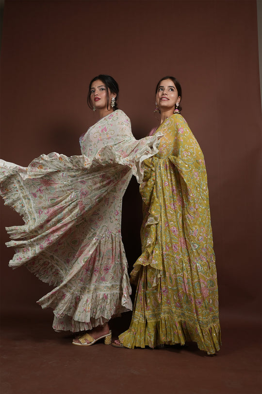 Designer Ruffle Draped Saree