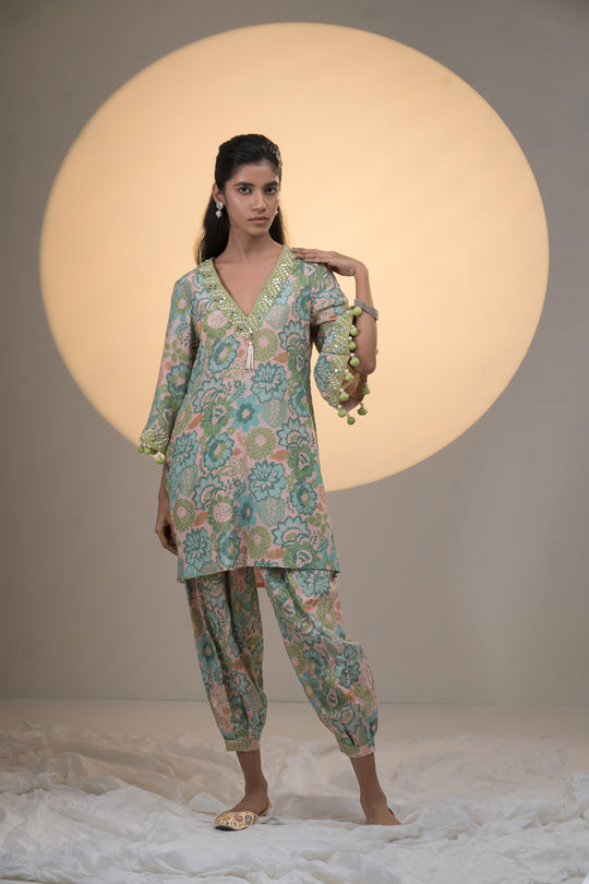 Green Viscous Crepe Coord Set