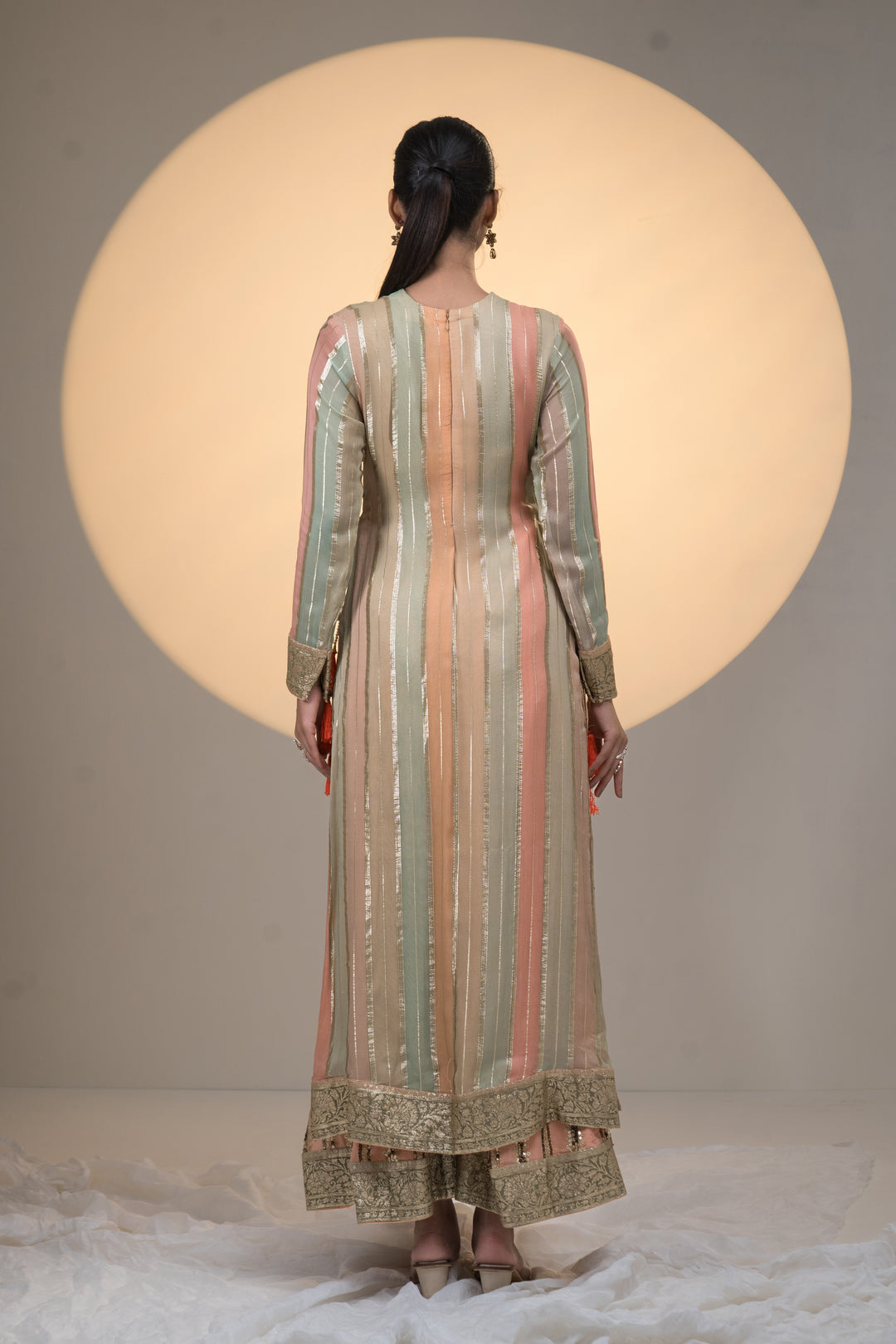 Peach and Green Georgette Kurta with Sharara