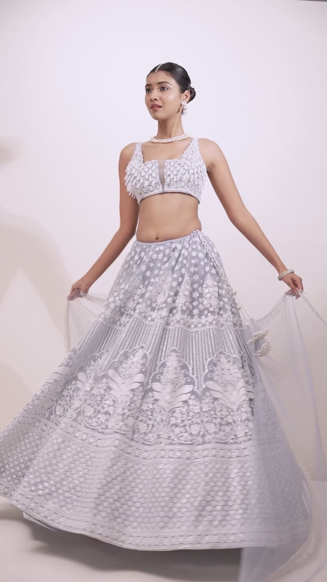 Pearl-Adorned Powder Blue Lehenga
