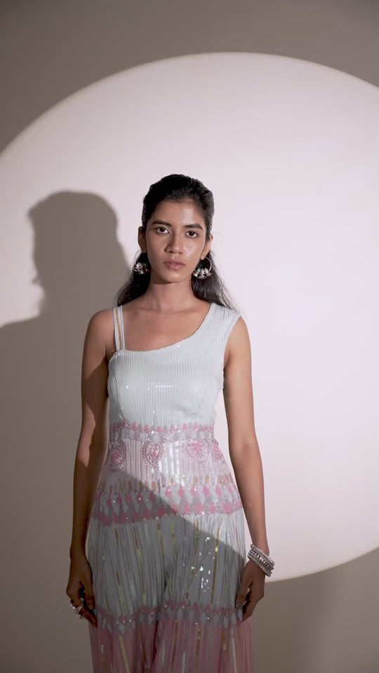 Elegance Baby pink & Powdered Blue Georgette Jumpsuit